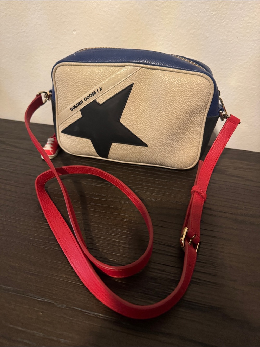 Golden Goose Cream, Blue & Red Star Leather Crossbody